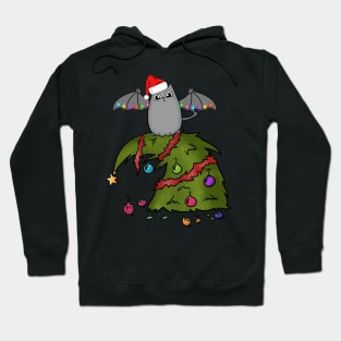 Bat Dragon Cat with Santa Hat on Christmas Tree Hoodie